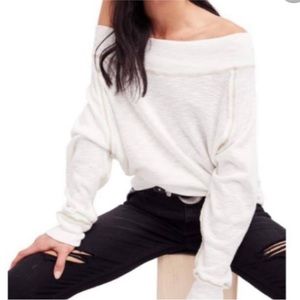 Free People Women's Boho Palisades Ivory Off-Shoulder Slouchy Thermal Top
